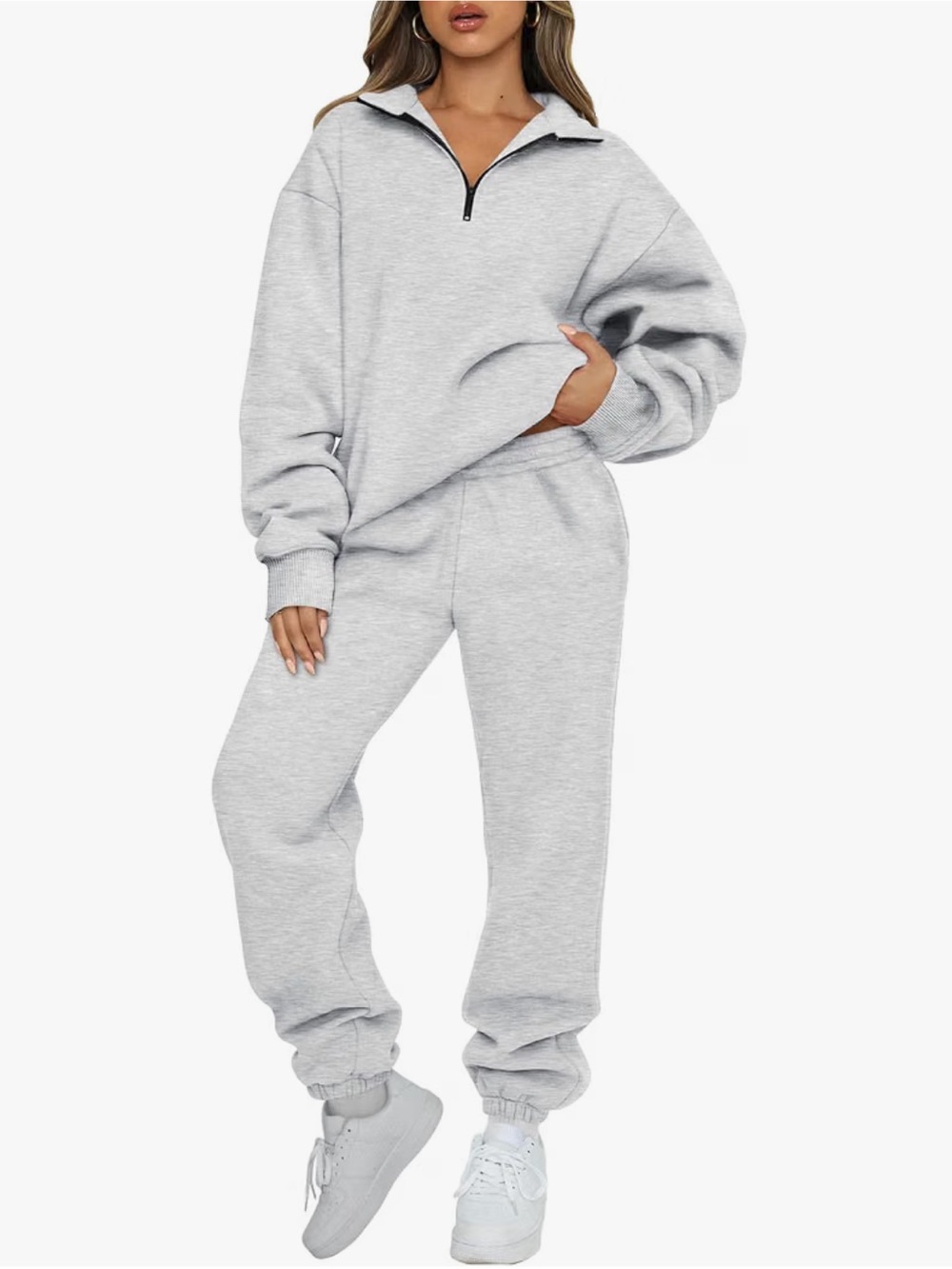 Women's Grey Zip-Neck Sweatshirt & Jogger Set